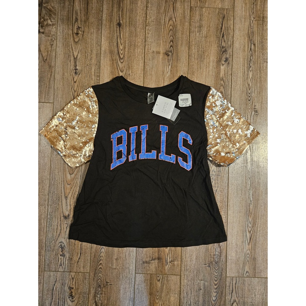 Buffalo Bill's Gameday Couture Sequin Sleeve T Shirt Women's Size XXL
